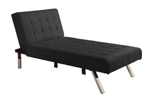 DHP Emily Linen Chaise Lounger, Stylish Design with Chrome Legs, Black