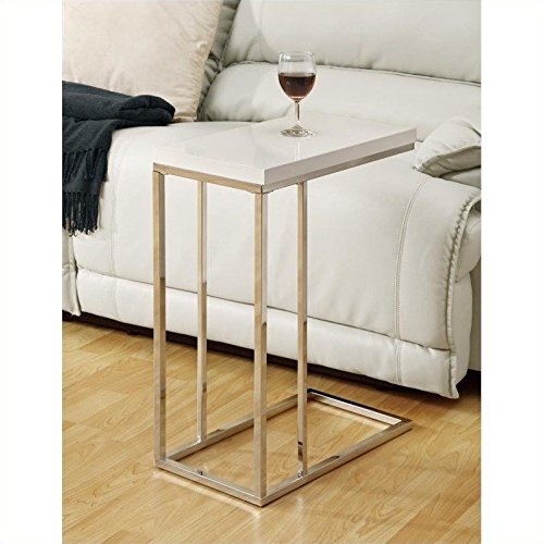 Monarch Specialties I 3008, Accent Table, Chrome Metal, Glossy White