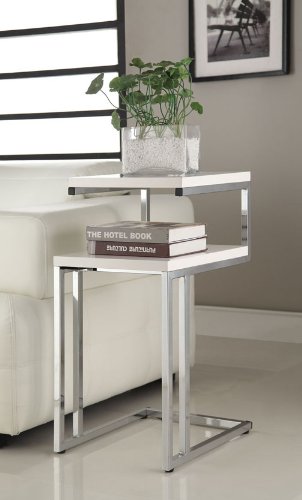 White Finish Chrome Chair Side End Snack Table