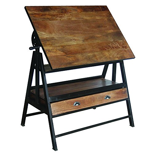 Yosemite Home Decor YFUR-14-SHC35 Iron Wooden Drafting Table in Mango Honey/Iron-Carbon Wash Finish