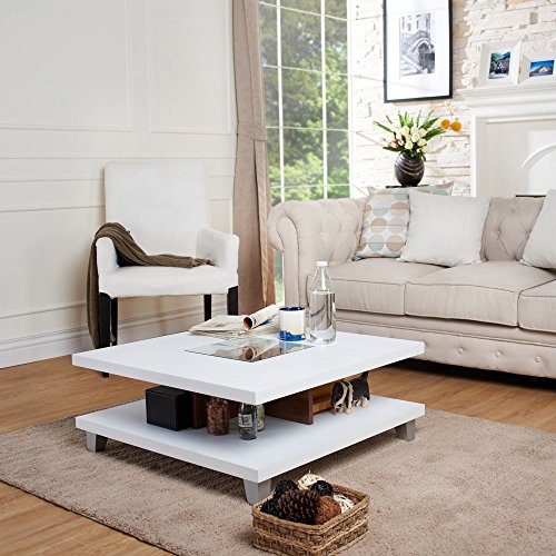 Furniture of America Panamera White and Walnut 2-Leveled Coffee Table